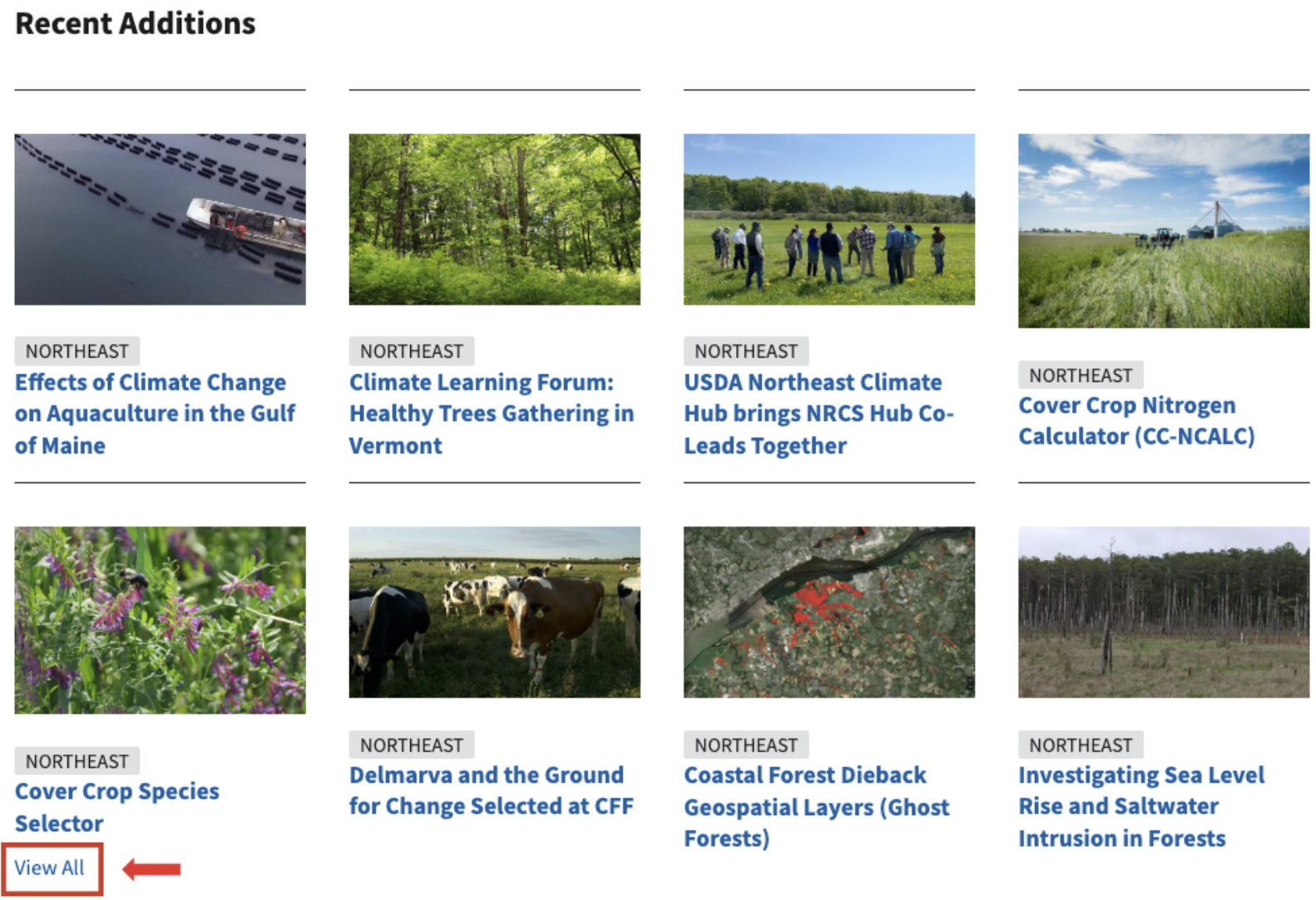 Image depicting example of "recent additions" region of the Hubs website homepage
