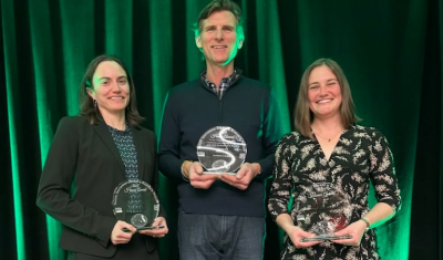 Lauren Parker, Steven Ostoja, and Jennifer Smith (left to right) hold their USFS Region 5 2023 Honor Awards.