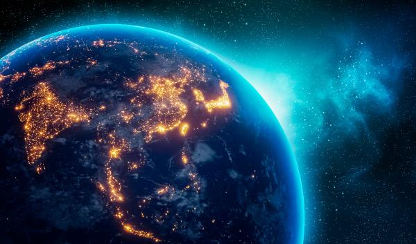 City lights of Central and East Asia continent at night from outer space
