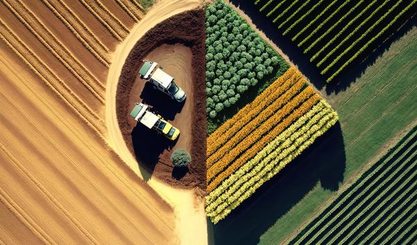 improving soil health and biodiversity concept with aerial drone view fields
